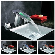 Chrome LED Waterfall Colors Changing Bathroom Basin Mixer Sink Faucet (HDD745) - £279.86 GBP