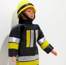 Firefighter Dressed Man Doll 07 08501 Caco Black Flexible Dollhouse Miniature - £29.05 GBP