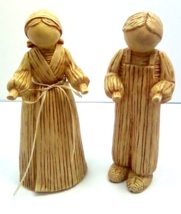 Vintage 90s Boy and Girl Ceramic Corn Husk Style Country Folklore Figuri... - $14.84