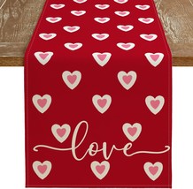 ARKENY Valentines Day Table Runner 13x120 Inches, Pink Heart Love Seasonal - £18.61 GBP