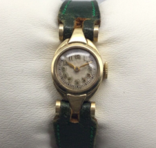 Vintage Blancpain Rayville Watch Women 14K Gold Small Green Band Manual Wind - £313.20 GBP