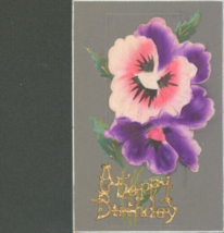A HAPPY BIRTHDAY-APPLIQUE FLOWERS &amp; PIN SCRIPT~1910 POSTCARD - $9.84