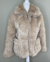 Top Shop NWT $130 Women’s Full zip Fuzzy Furry Bomber Jacket Coat Sz 8-10 Tan HG - £52.25 GBP