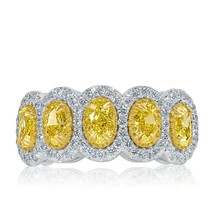 Art Deco 2.19CT 5 Stone Oval Natural Fancy Yellow Diamond Wedding Band 14k Gold - £3,601.04 GBP