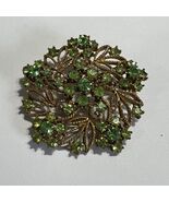 vintage rhinestone brooch Green Stones Gold Tone 2&quot; Brooch Pin - $19.19 CAD