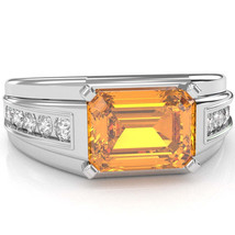 Men&#39;s Citrine Diamond Channel Ring In Solid 14k White Gold - £718.62 GBP