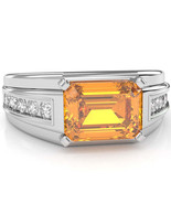 Men&#39;s Citrine Diamond Channel Ring In Solid 14k White Gold - $1,224.23 CAD