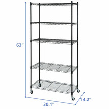 5-Tier Wire Shelves Unit Rack Storage Large Space Organizer With 4 Wheel... - £74.19 GBP