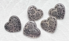 5 Vintage Silver Metal Buttons Hearts w Flowers Made in Austria 1/2 Inch - $12.38