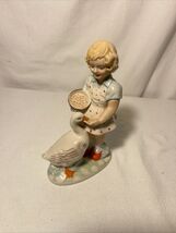 Vintage Antique ARPO Made in Romania Girl Feeding Duck Goose Figurine - $44.54