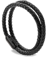 Men&#39;s Leather Bracelet Braided Cuff | Magnetic Clasp | Wrap Wristband Un... - €25,96 EUR
