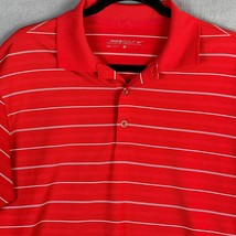 Nike Golf Polo Shirt Mens Medium Red White Pinstripe Dri-Fit Casual Ligh... - $18.25
