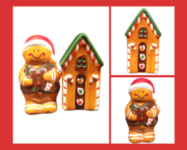 Vintage Christmas Holiday Salt-Pepper Shakers Gingerbread Man Gingerbread House - £14.78 GBP