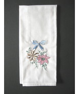 Tea Towel with Embroidered Flowers and Bow - Cotton/Polyester - Made in ... - $21.93 CAD