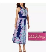 Lilly Pulitzer Dress Womens 8 Novah Stretch Midi Shirtdress Blue Belt Ca... - $158.20