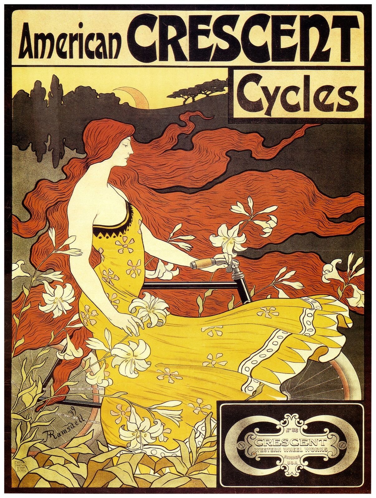 7654.Decoration Poster.Home Room wall design print.Art Nouveau Crescent Bicycles