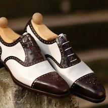 Men Two Tone Oxford White Brown Premium Quality Leather Magnificent LaceUp Shoes - £121.78 GBP+