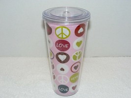 Peace Hope Love Clear Hard Plastic Travel Tumbler Drink Cup W/O Straw Euc - £11.78 GBP