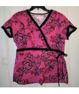 EXCELLENT koi by Kathy Peterson BRIGHT PINK W/ PRETTY FLORAL SCRUBS TOP ... - $493.65 MXN