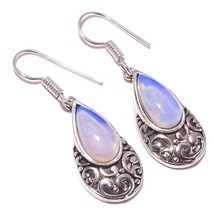 Opalite Cabochon Pear Gemstone 925 Silver Overlay Handmade Drop Dangle Earrings - £8.07 GBP