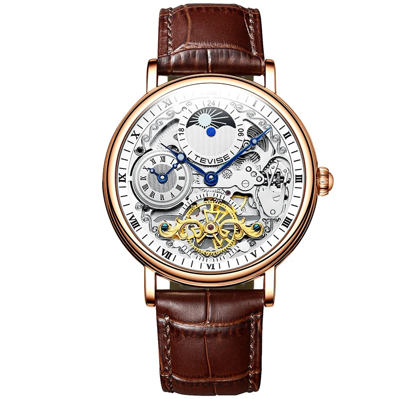 TEVISE Mechanical Automatic Watch Men Tourbillon  Clock Casual Business Moon Wri - £139.82 GBP