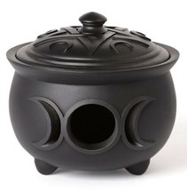 Alchemy Gothic Triple Moon Cauldron Lidded Pot Moon Pentagram Magick Wicca V107 - £28.73 GBP