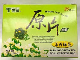 20 Bags Whole Leaf Tea - Jasmine Green Tea FOIL WRAPPED BAG -  BEST QUALITY - £9.46 GBP