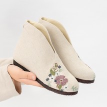 Veowalk Autumn Women Linen Cotton Short Ankle Boots Handmade Comfortable Ladies  - £41.18 GBP