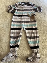 Simple Joys Boys Gray Teal Black Striped Moose Fleece Long Sleeve Pajama... - £5.10 GBP