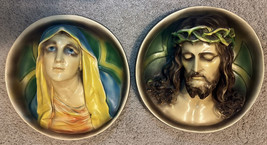 Vintage Sicilian Mary &amp; Jesus Wall Plaques 12.5 Inch Handmade Plaster Wall Art - £231.40 GBP