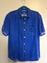 Tommy Bahama Linen Shirt Size Medium Blue Button Up Short Sleeve - $34.65