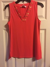 Michael Kors Coral Reef V-Neck Gold Lace Top Sz S New - £65.53 GBP