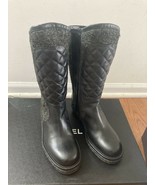 NIB 100% AUTH Chanel 13B Black Quilted Leather Grey Wool High Boots Sz 3... - £1,166.32 GBP