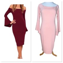 Lulu’s All She Wants Pink Off-The-Shoulder Bell Sleeves Midi Dress Size ... - £15.60 GBP