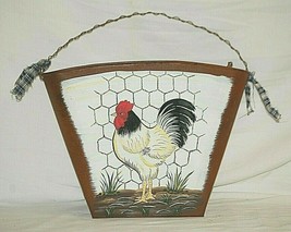 Metal Rooster Wall Pocket Art Hanging Tin Rustic Country Farmhouse Decor a - £23.39 GBP