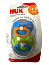 NUK Latex Orthodontic Pacifier 0-6 months Blue/Green 2pk BPA Free - £10.99 GBP