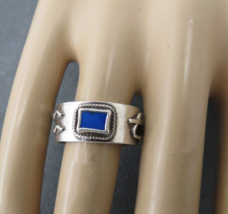 Southwest Ring Snake Triangle Symbols Size 7.5 Sterling Silver Lapis Wide Band - £28.31 GBP