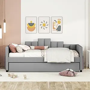 Twin Size Upholstered Daybed With Trundle, Light And 2 Usb Ports, Modern Day Bed - £419.73 GBP