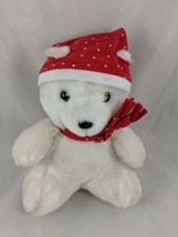 White Bear Plush Christmas Red Cap Scarf Davidcraft Corp 8 Inch Stuffed Animal - £7.13 GBP