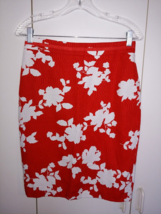 Talbots Ladies RED/WHITE Floral Cotton Poly Lined Pencil SKIRT-2-NWOT-CUTE - £14.10 GBP