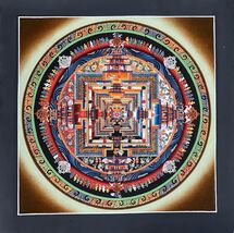 HAND-PAINTED KALACHAKRA MANDALA – WHEEL OF LIFE TIBETAN THANGKA PAINTING - $2,267.49 MXN