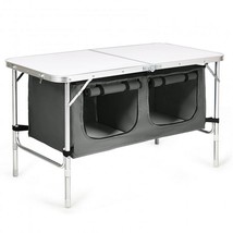 Height Adjustable Folding Camping Table-Gray - £76.10 GBP