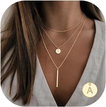 Gold Initial Layered Necklaces for Women 14K Gold Plated Coin Letter Necklace Ba - $32.77