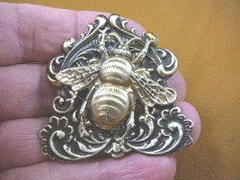 (b-bee-166) large Bee bumble bees insect on detailed scrolled brass pin ... - $21.49