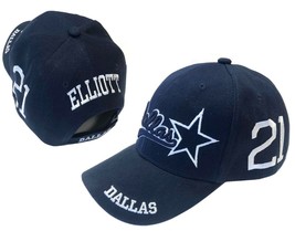Dallas Blue Hat Cap # 21 Ezekiel Elliott Embroidered Cowboys Star Name &amp; Number - £23.97 GBP