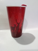 Tim Horton Deer Elk Travel Cup Mug Ceramic Red With Lid  2017 - £13.55 GBP