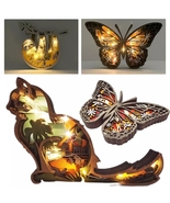 Handmade 3D Hollow Wood Animal Rustic Decor With String Light - £22.85 GBP+