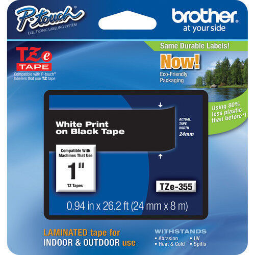 Brother TZe355 24mm 1" white on black P-touch TZ tape PT P700 P750W 2730 2730VP