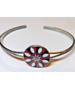 Childs Silver Tone Enamel Inlay Floral Red Black White Cuff Bracelet - $21.66 CAD