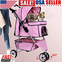 3 Wheels Dog Stroller Pet Stroller For Small Medium Pet Jogging Stroller Pink - £95.92 GBP